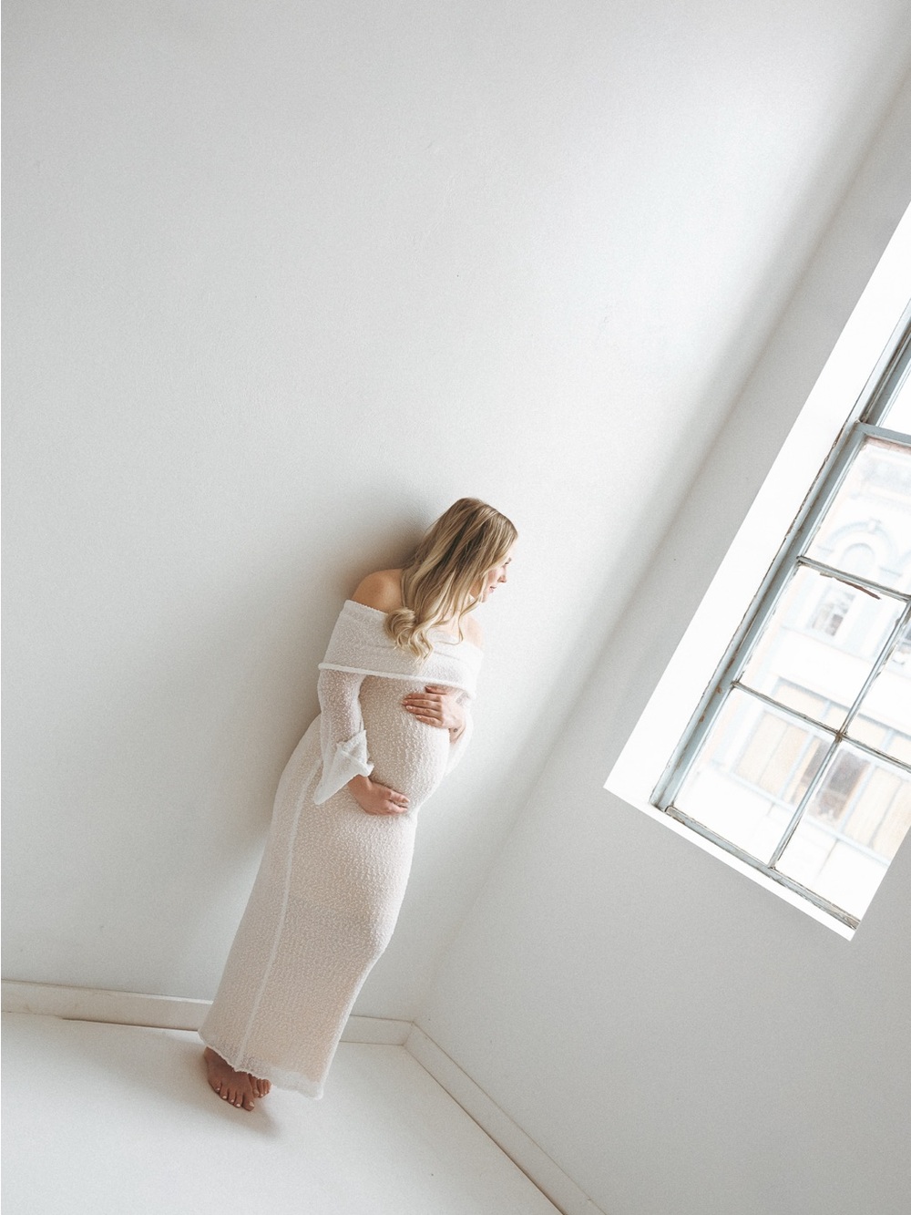 Off-Shoulder Cream Maxi Dress with Bell Sleeves